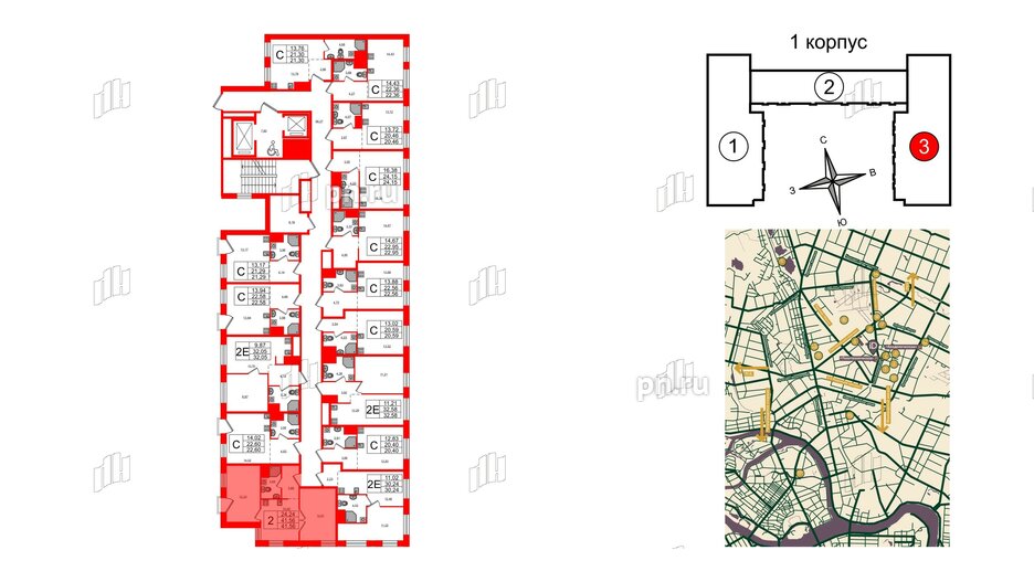 Апартаменты в ЖК iD Polytech, 2 комнатные, 41.56 м², 9 этаж