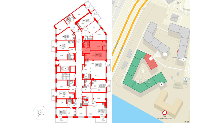 Квартира в ЖК Neva Residence, 1 комнатная, 40.8 м², 8 этаж