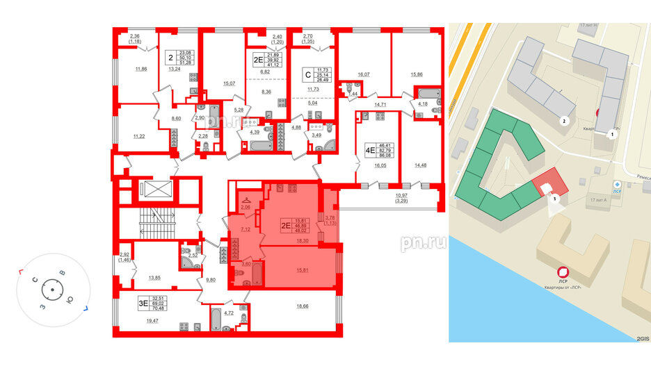 Квартира в ЖК Neva Residence, 1 комнатная, 48.6 м², 7 этаж