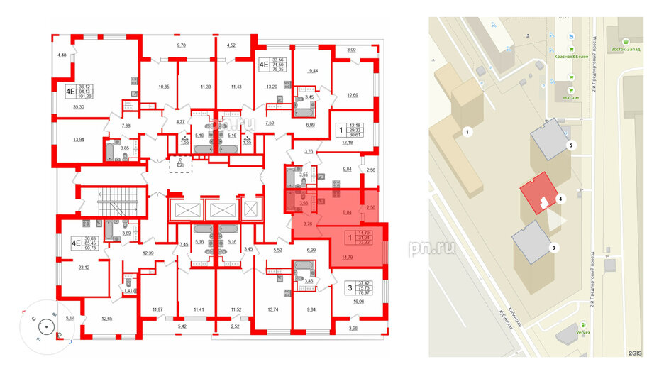 Квартира в ЖК Cube, 1 комнатная, 33.22 м², 17 этаж