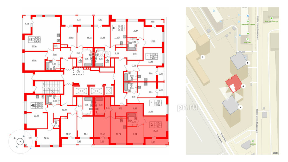 Квартира в ЖК Cube, 3 комнатная, 78.97 м², 15 этаж