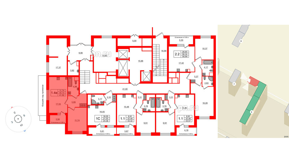 Квартира в ЖК «Город звёзд», 1 комнатная, 40.14 м², 1 этаж
