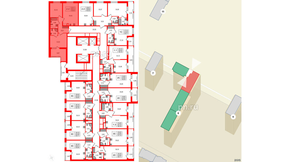 Квартира в ЖК «Город звёзд», 2 комнатная, 55.12 м², 7 этаж
