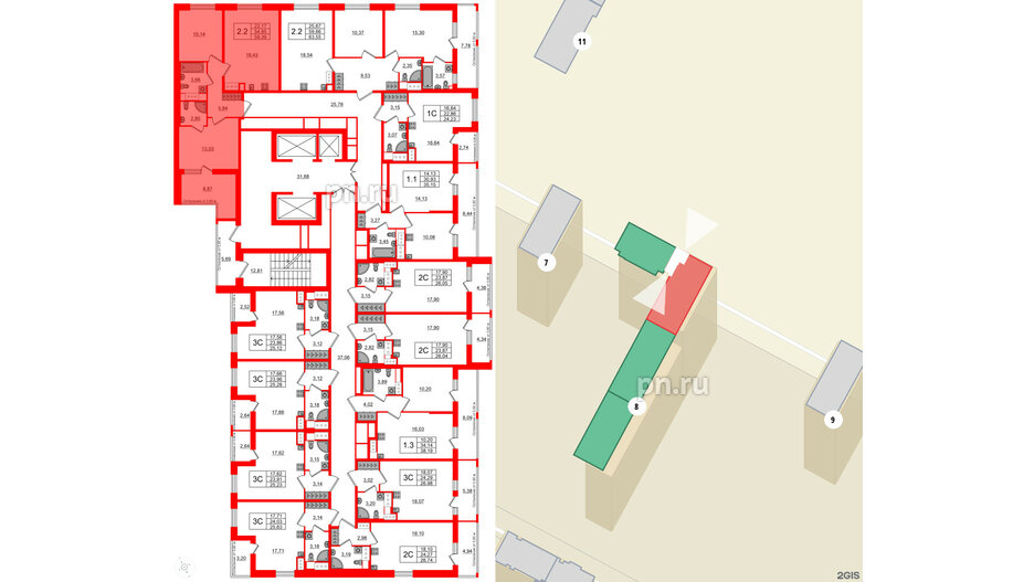 Квартира в ЖК «Город звёзд», 2 комнатная, 54.95 м², 20 этаж