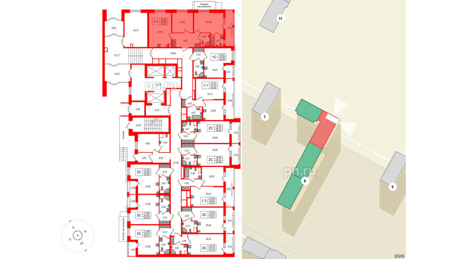 Квартира в ЖК «Город звёзд», 2 комнатная, 59.59 м², 1 этаж