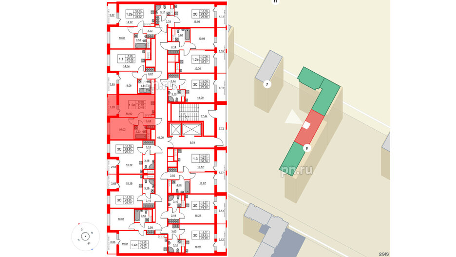 Квартира в ЖК «Город звёзд», 1 комнатная, 31.57 м², 18 этаж