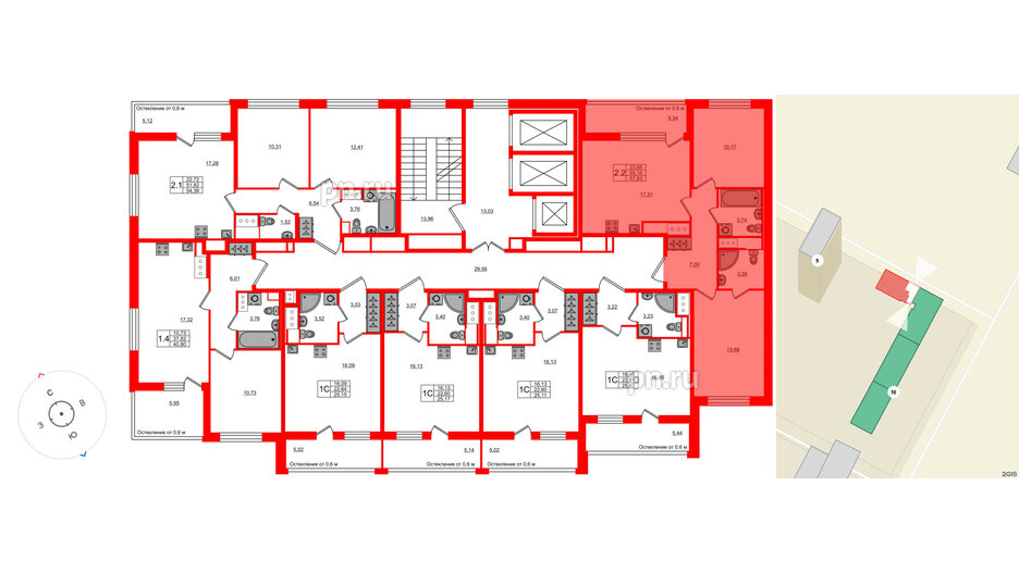 Квартира в ЖК «Город звёзд», 2 комнатная, 55.16 м², 4 этаж