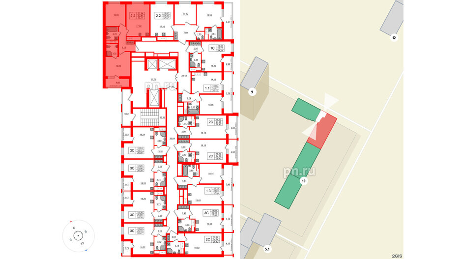 Квартира в ЖК «Город звёзд», 2 комнатная, 52.81 м², 3 этаж