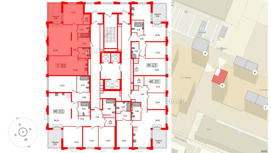 Квартира в ЖК Струны, 2 комнатная, 86.2 м², 22 этаж