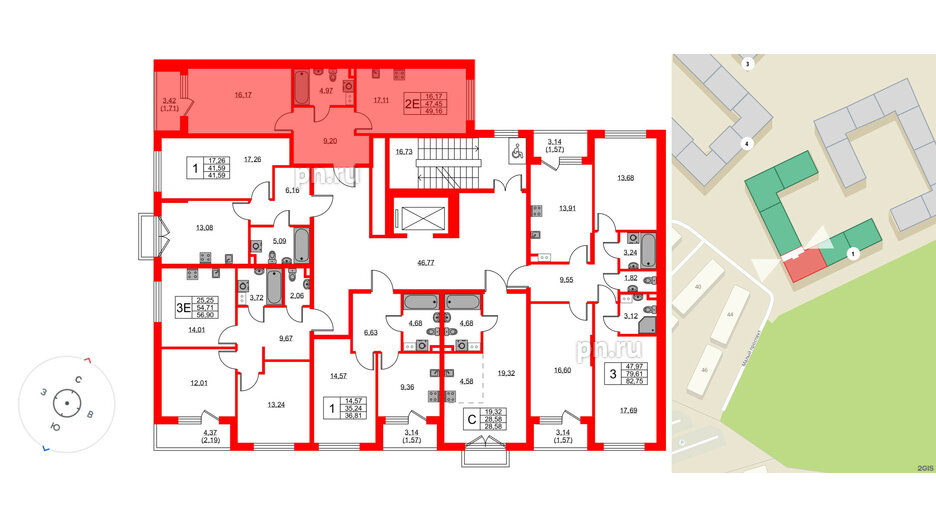 Квартира в ЖК «Охтинские высоты», 1 комнатная, 49.16 м², 2 этаж