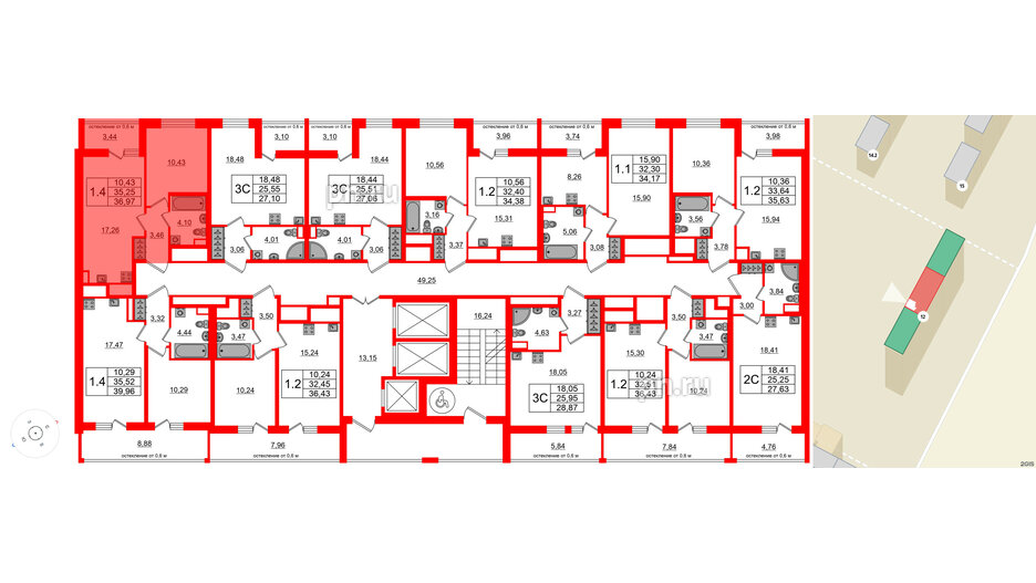 Квартира в ЖК «Город звёзд», 1 комнатная, 35.25 м², 2 этаж