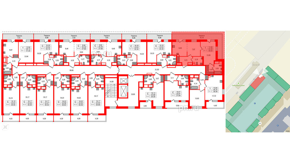 Квартира в ЖК Setl Ривьера, 1 комнатная, 44.08 м², 17 этаж