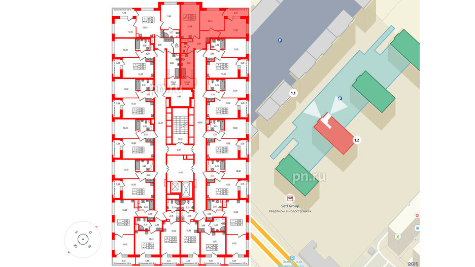 Квартира в ЖК «Сэтл Ривьера», 2 комнатная, 59.33 м², 8 этаж