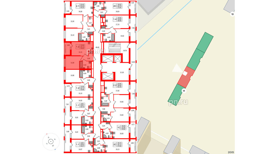 Квартира в ЖК «Город звёзд», 1 комнатная, 34.12 м², 2 этаж