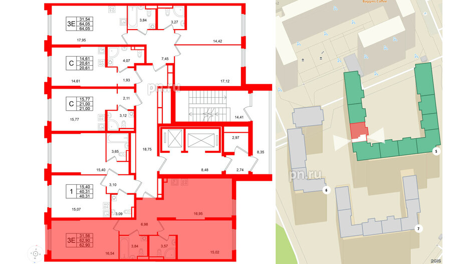 Квартира в ЖК Цивилизация на Неве, 2 комнатная, 62.9 м², 2 этаж