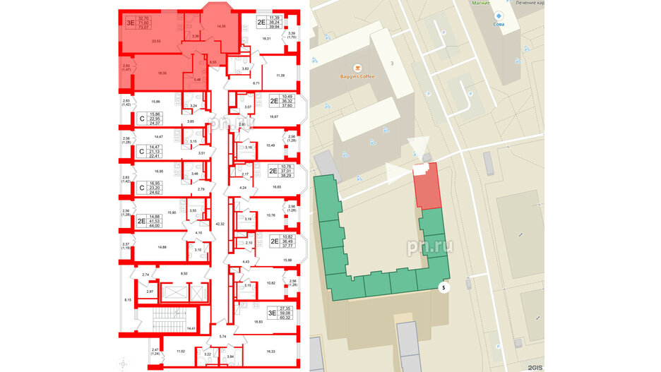 Квартира в ЖК Цивилизация на Неве, 2 комнатная, 73.07 м², 7 этаж