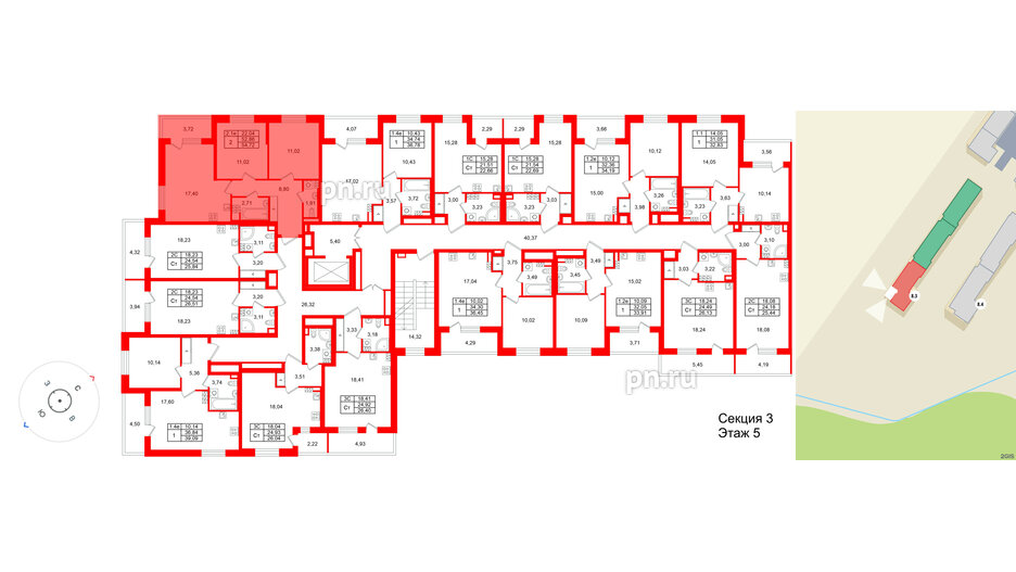 Квартира в ЖК «Парадный ансамбль», 2 комнатная, 52.86 м², 5 этаж