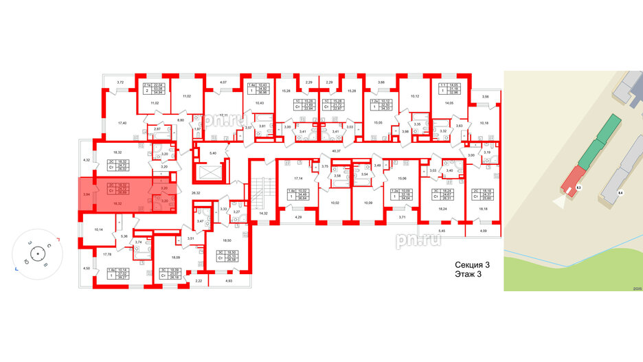 Квартира в ЖК «Парадный ансамбль», студия, 24.72 м², 3 этаж