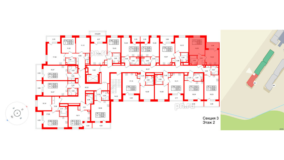 Квартира в ЖК «Парадный ансамбль», 1 комнатная, 31.24 м², 2 этаж
