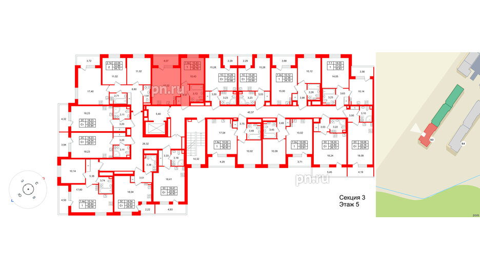 Квартира в ЖК «Парадный ансамбль», 1 комнатная, 34.74 м², 5 этаж