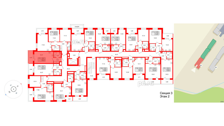 Квартира в ЖК «Парадный ансамбль», студия, 24.79 м², 2 этаж