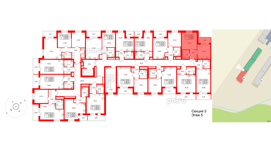 Квартира в ЖК «Парадный ансамбль», 1 комнатная, 31.05 м², 5 этаж