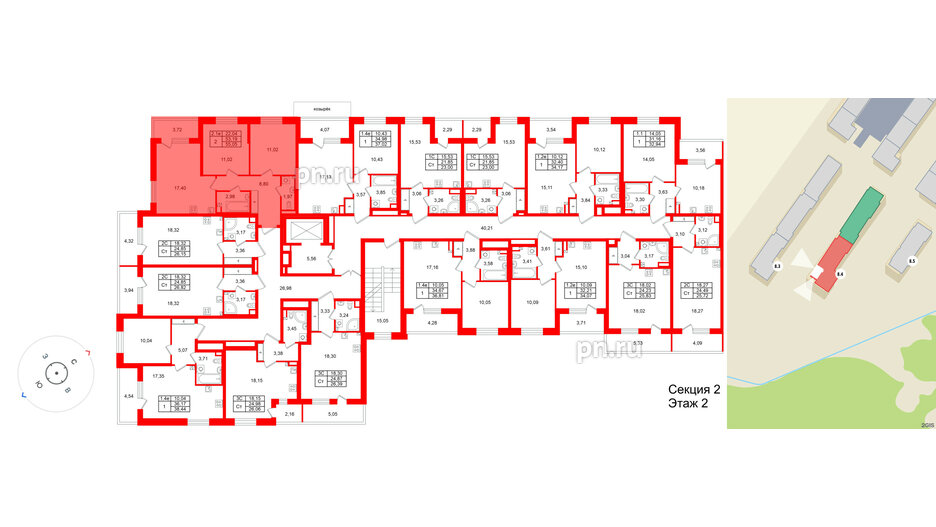 Квартира в ЖК «Парадный ансамбль», 2 комнатная, 53.19 м², 2 этаж