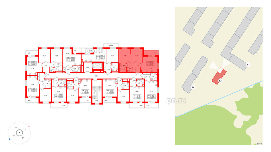 Квартира в ЖК «Парадный ансамбль», 2 комнатная, 52.54 м², 2 этаж