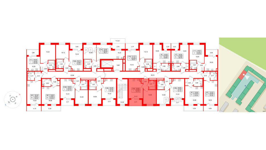 Квартира в ЖК «Парадный ансамбль», 1 комнатная, 32.29 м², 2 этаж