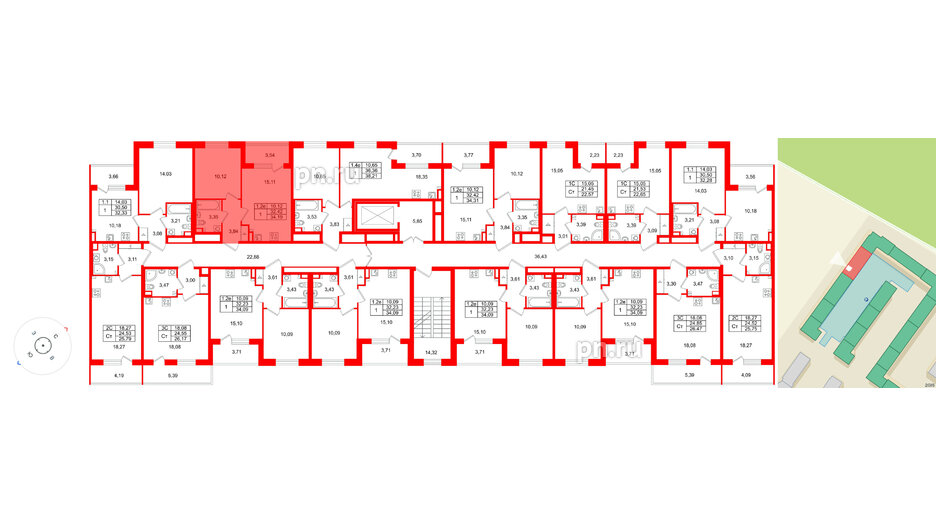 Квартира в ЖК «Парадный ансамбль», 1 комнатная, 32.42 м², 3 этаж