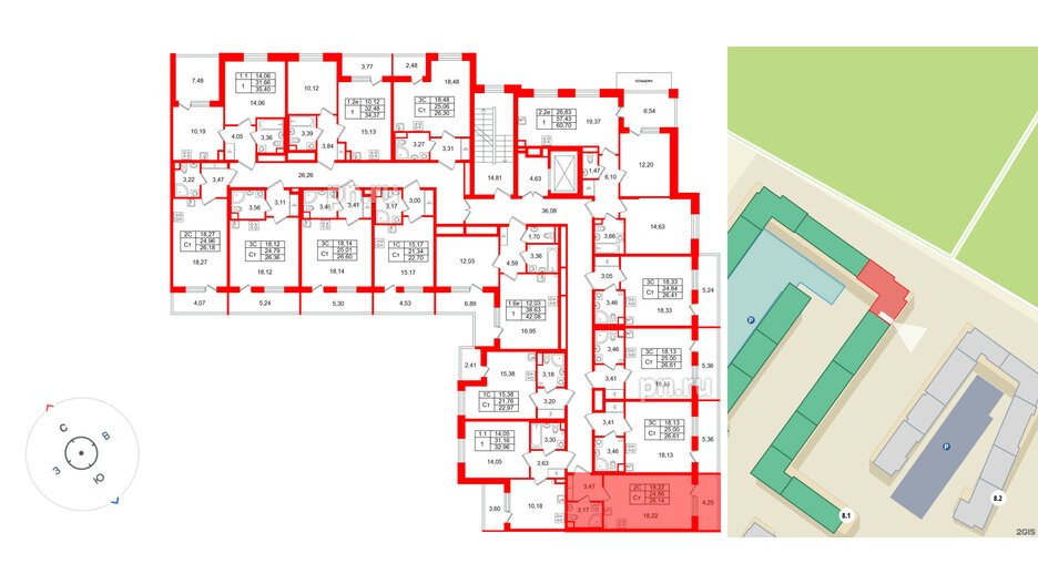 Квартира в ЖК «Парадный ансамбль», студия, 24.86 м², 2 этаж