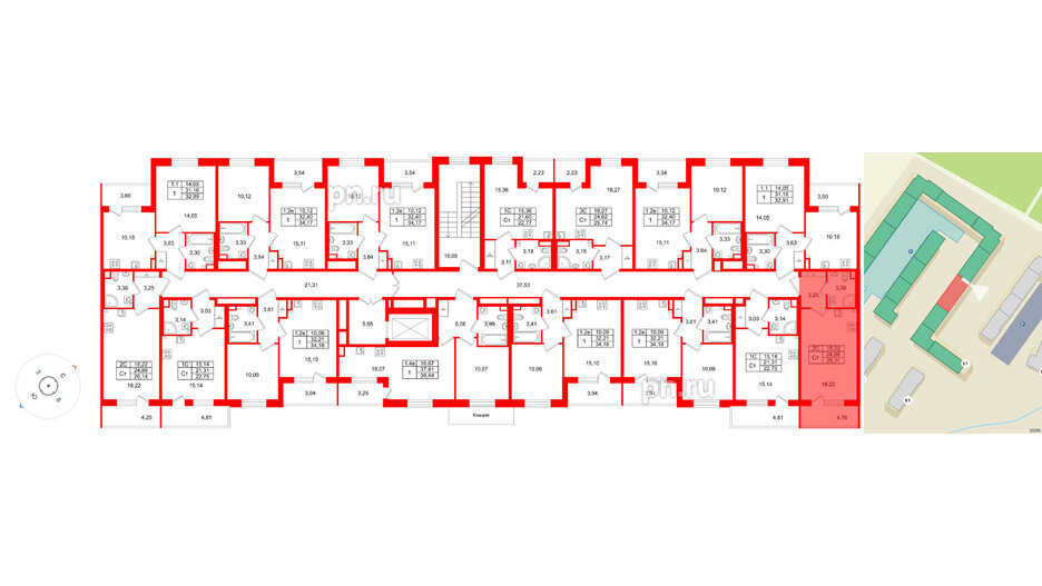 Квартира в ЖК «Парадный ансамбль», студия, 24.86 м², 2 этаж