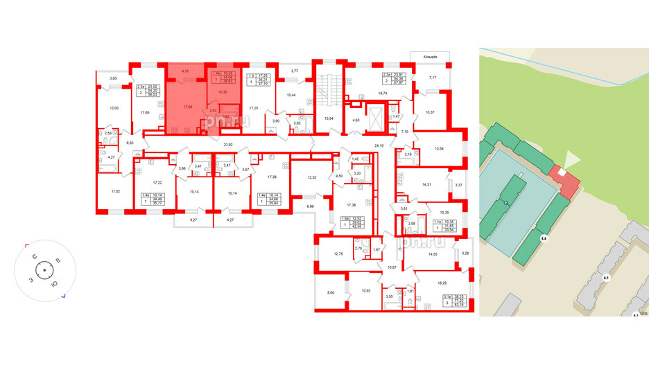 Квартира в ЖК «Парадный ансамбль», 1 комнатная, 34.58 м², 2 этаж