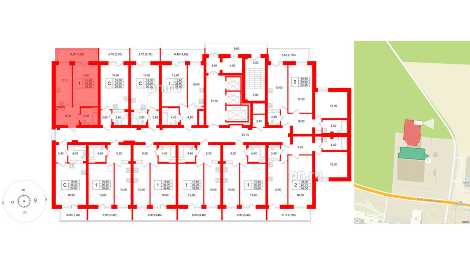 Квартира в ЖК Экос, 1 комнатная, 38.9 м², 12 этаж