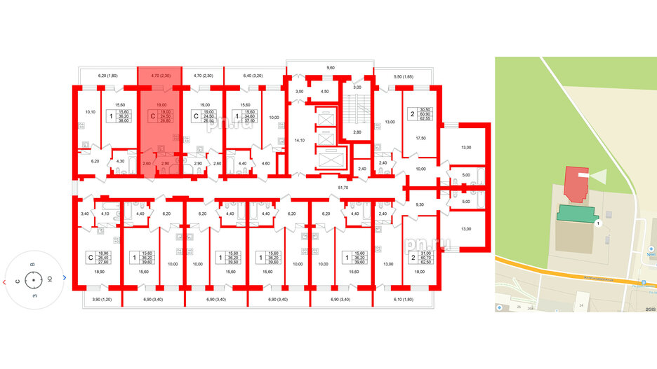 Квартира в ЖК Экос, студия, 26.45 м², 19 этаж