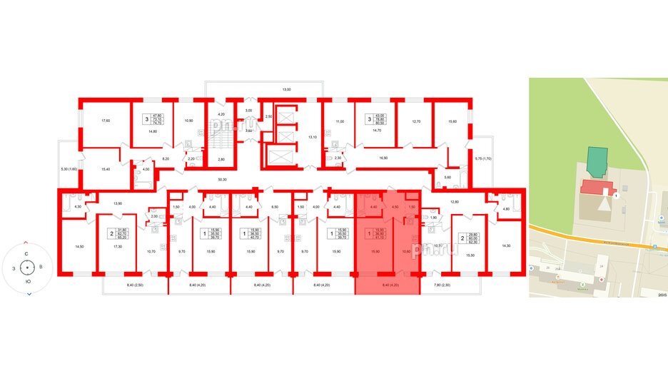 Квартира в ЖК Экос, 1 комнатная, 41.45 м², 17 этаж