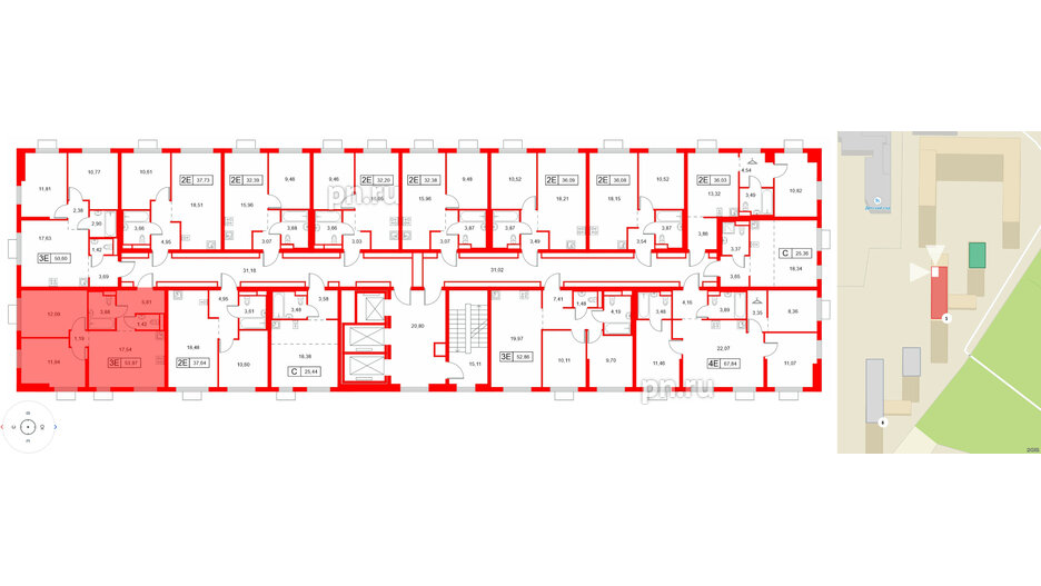Квартира в ЖК Заречный парк, 2 комнатная, 53.87 м², 14 этаж
