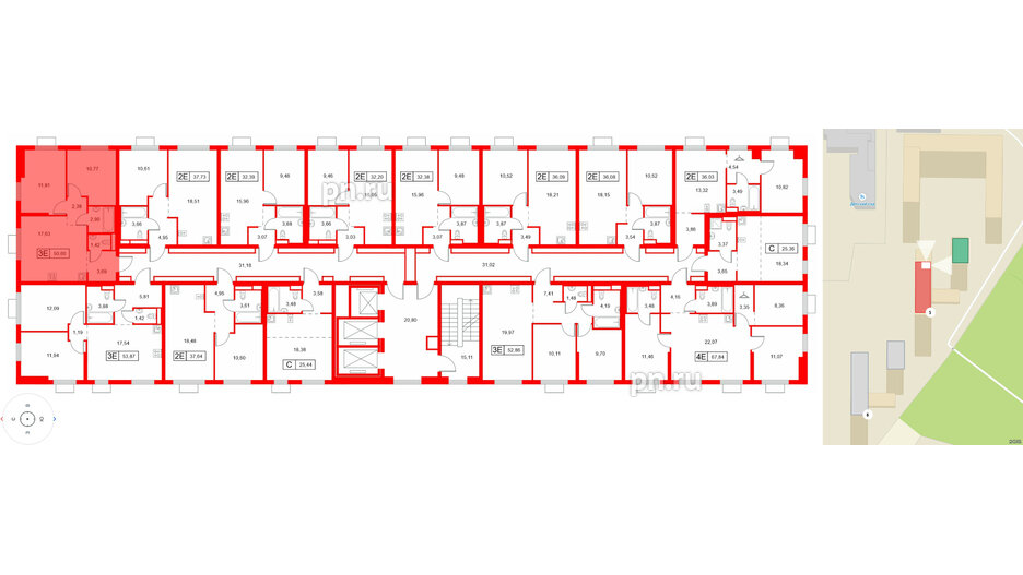 Квартира в ЖК Заречный парк, 2 комнатная, 50.6 м², 12 этаж
