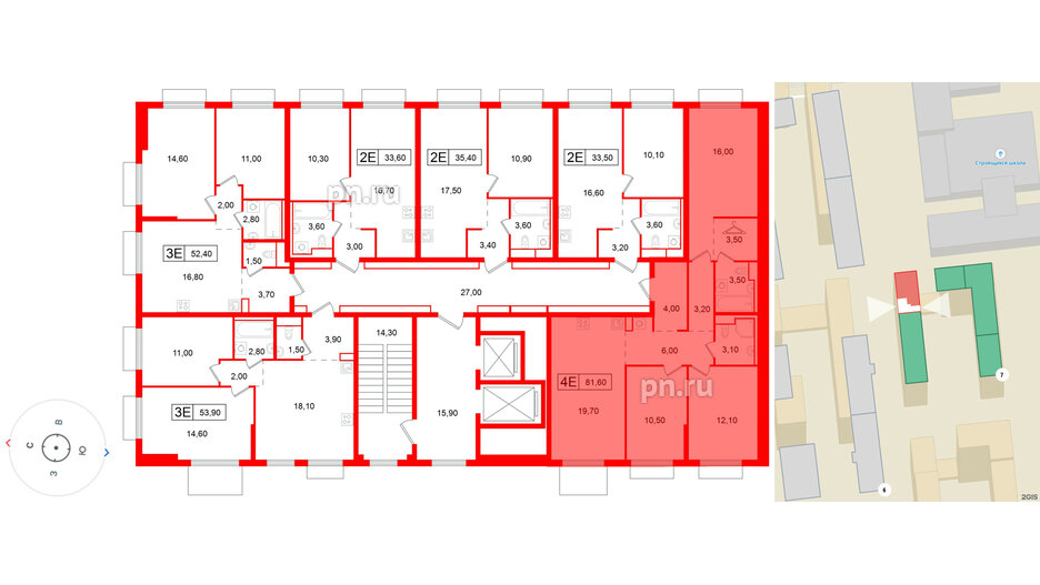 Квартира в ЖК Витебский парк, 3 комнатная, 81.6 м², 5 этаж