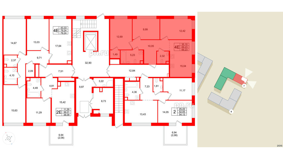 Квартира в ЖК Plus Пулковский, 3 комнатная, 69.23 м², 1 этаж