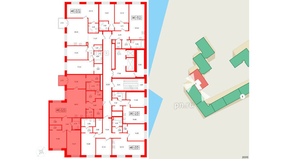 Квартира в ЖК Остров Первых, 3 комнатная, 122.41 м², 4 этаж