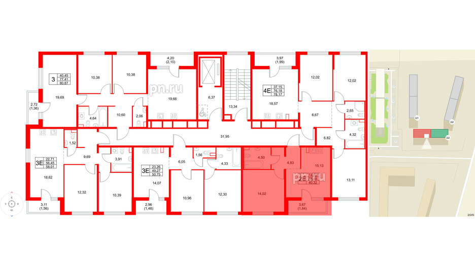 Квартира в ЖК «Расцветай в Янино», 1 комнатная, 40.32 м², 2 этаж