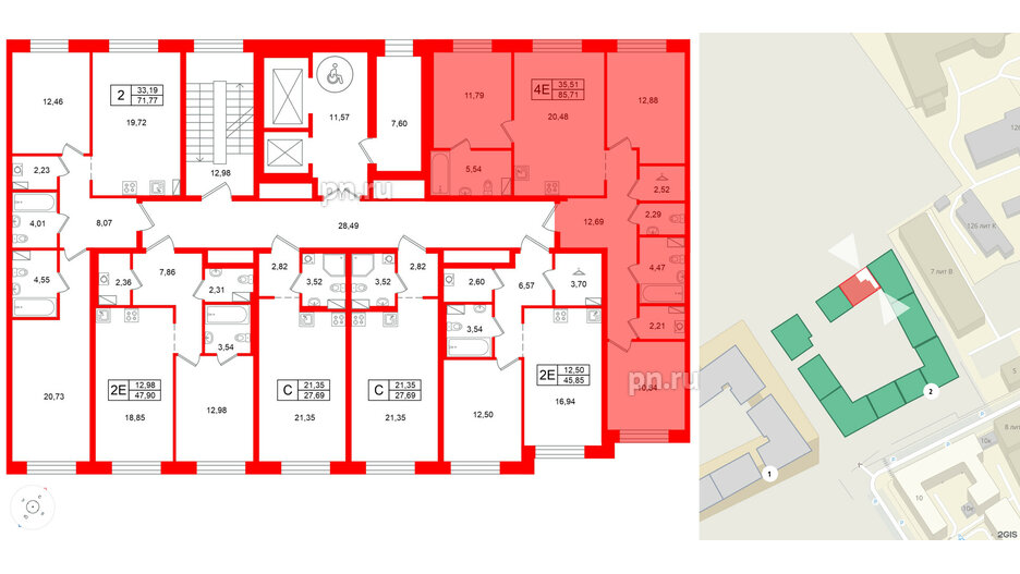 Квартира в ЖК Остров Первых, 3 комнатная, 85.71 м², 7 этаж