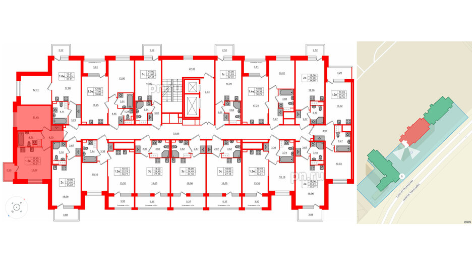 Квартира в ЖК Setl Лофт, 1 комнатная, 35.16 м², 7 этаж