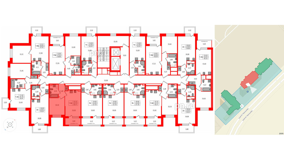 Квартира в ЖК Setl Лофт, 1 комнатная, 32.74 м², 5 этаж