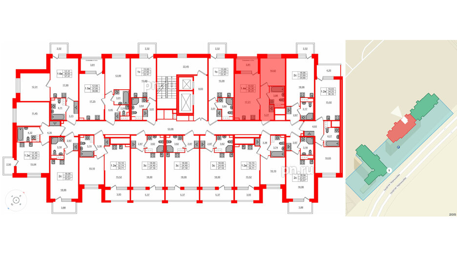 Квартира в ЖК Setl Лофт, 1 комнатная, 36.38 м², 6 этаж