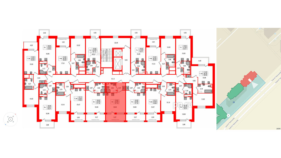 Квартира в ЖК «Сэтл ЛОФТ», студия, 24.49 м², 3 этаж