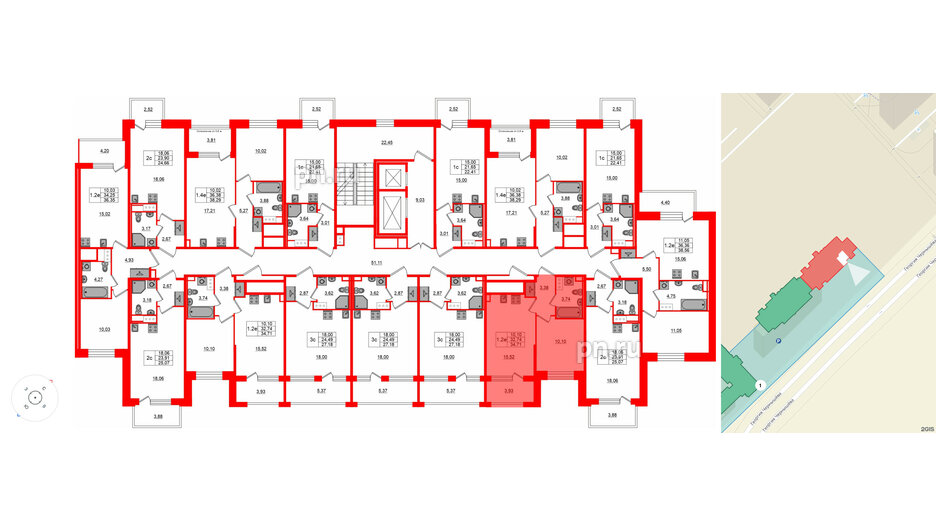 Квартира в ЖК «Сэтл ЛОФТ», 1 комнатная, 32.74 м², 6 этаж