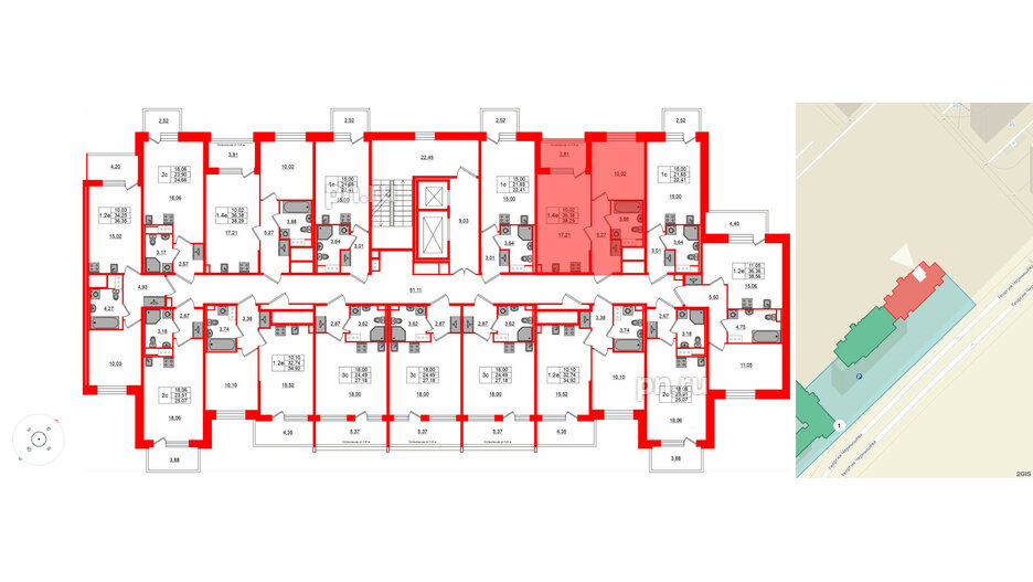 Квартира в ЖК «Сэтл ЛОФТ», 1 комнатная, 36.38 м², 11 этаж