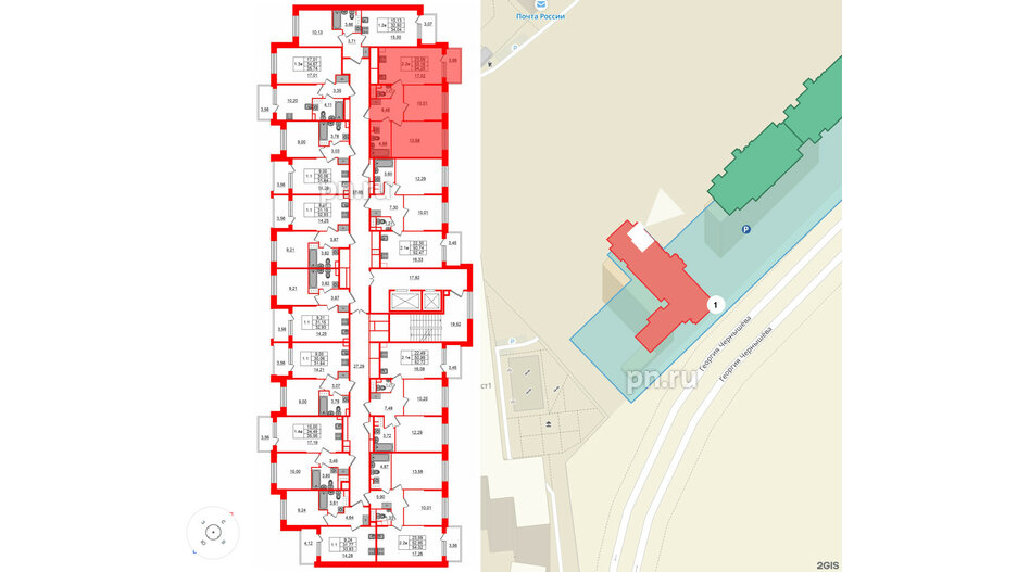 Квартира в ЖК «Сэтл ЛОФТ», 2 комнатная, 53.18 м², 6 этаж